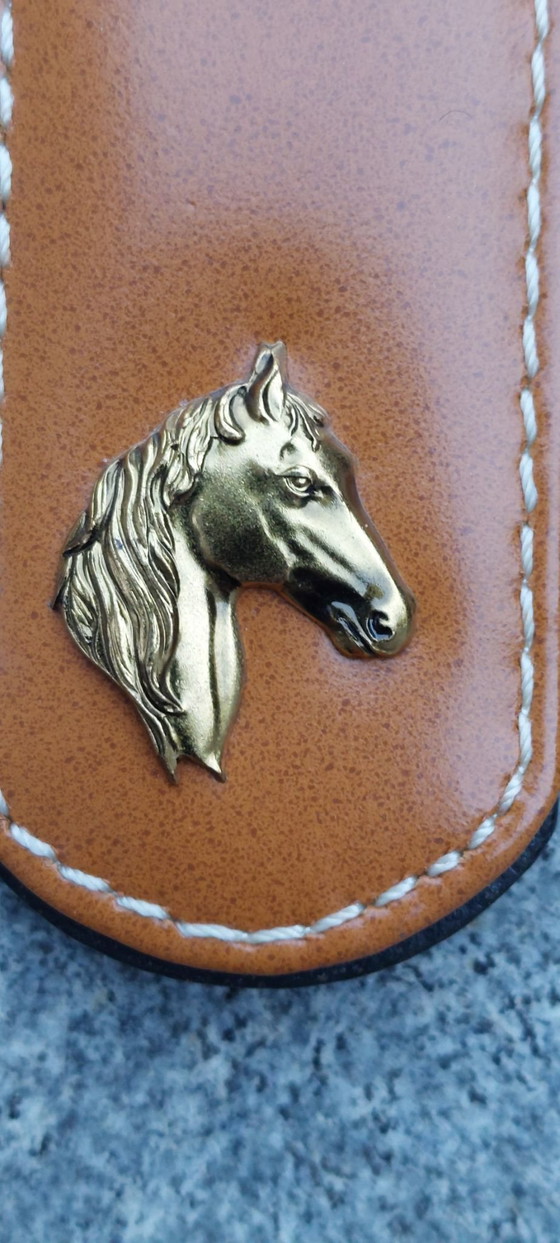 Lussuoso Appendiabiti / Porta Cravatte Vintage in Pelle con Testa di Cavallo, Oggetti decorativi, Metallo (foto 4 di 5)