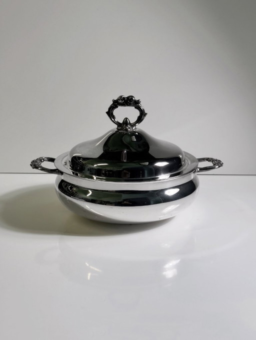 Vintage silver-plated bowl, tureen, soup bowl, handled bowl, lidded bowl, serving bowl, soup bowl, 1970s