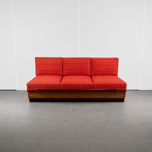 Divano letto Art Déco di Jindřich Halabala per UP Závody, anni '50, Cecoslovacchia – 3 5 zitsbanken, Textile, Wood