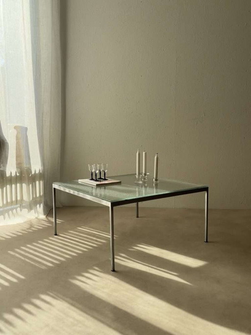Stainless steel coffee table with wire glass minimalist 1960s