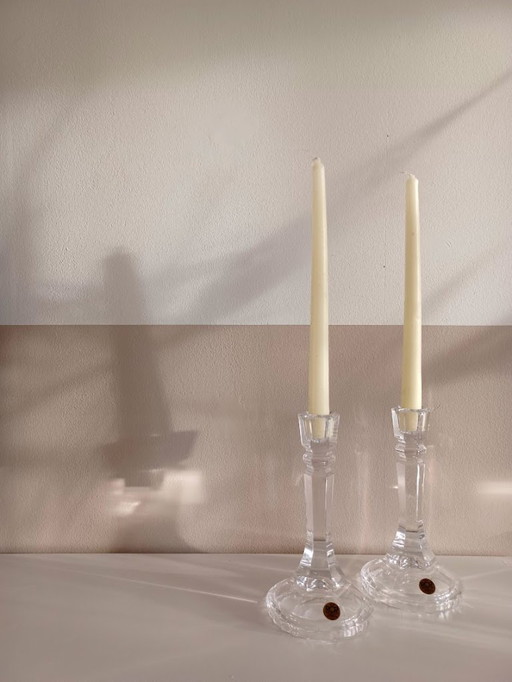 Royal Crystal Rock, Italia, 24%, set of 2 lead crystal candlesticks. Vintage.