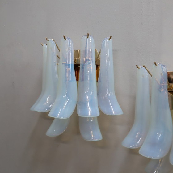 Seltene 1980er La Murrina Murano Opalglas Blüten Wandleuchten Gold Paar – Murano Glass (photo 8 of 12)