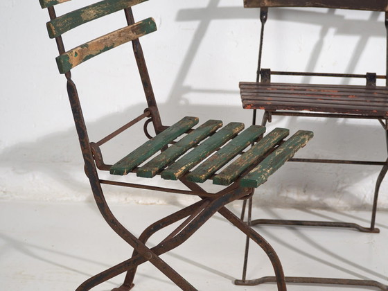 Antike klappbare Gartenstühle (ca. 1920). 4er-Set #33 – Wood, Iron (photo 14 of 25)
