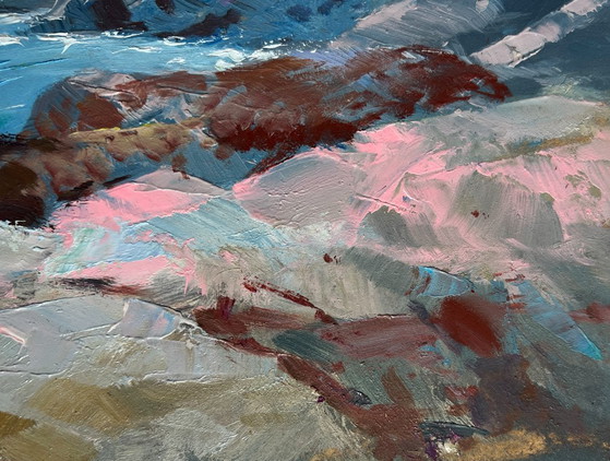Image 1 of Originales Ölgemälde: Küstenlandschaft mit Möwen und felsigem Ufer im Meer