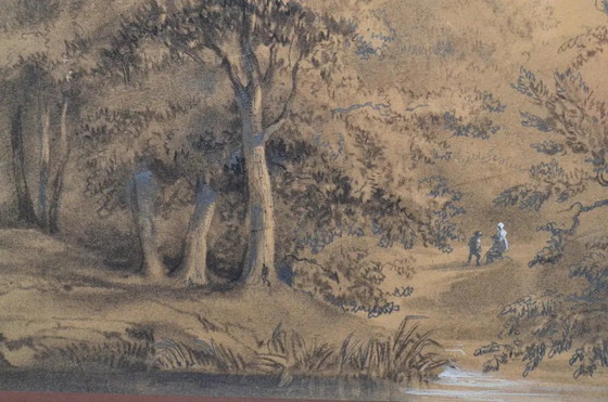 Toegeschreven aan Franz Joseph Manskirch (1768–1830) Romantische Houtskool- en Potloodtekening — Paar in een (photo 6 of 12)