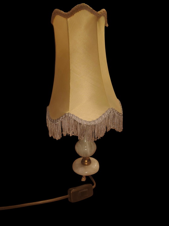 Image 1 of Vintage Onyx Lampenset Italië • G.S.E. Ottone Garantito • Messing Leeuwenpoten / Italiaanse Onyx Lampen Paar Messing Pootvoeten