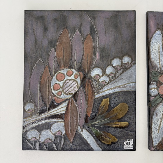 Image 1 of Plaques murales florales en céramique Rusha Handarbeit, 1970