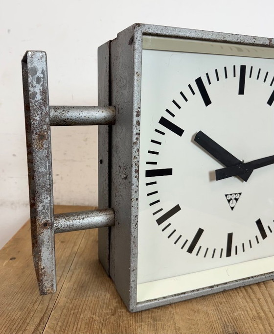 Image 1 of Industrial Square Double Sided Factory Wall Clock from Pragotron, 1970s