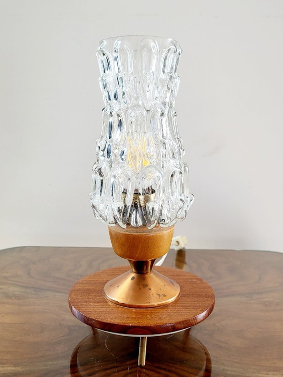 Image 1 of Vintage Table Lamp Tripod From The Sixties With Glass Lampshade
