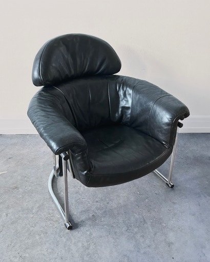 Italiaanse Leren Floating Fauteuil - Iconisch Jaren ’80 Design