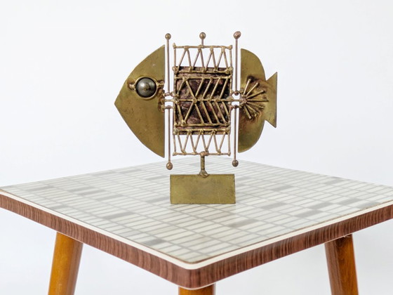 Image 1 of Midcentury Brutalist Fish Sculpture by Jarc | France | Mixed Metals