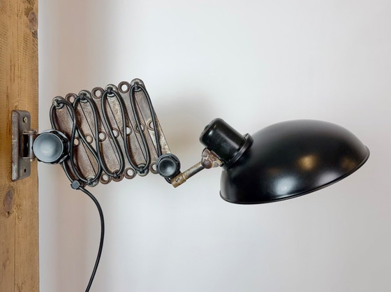 Large German Industrial Scissor Wall Lamp from Helion Arnstadt, 1950s, Wall lights, Metal, Plastic, Black (photo 10 of 15)