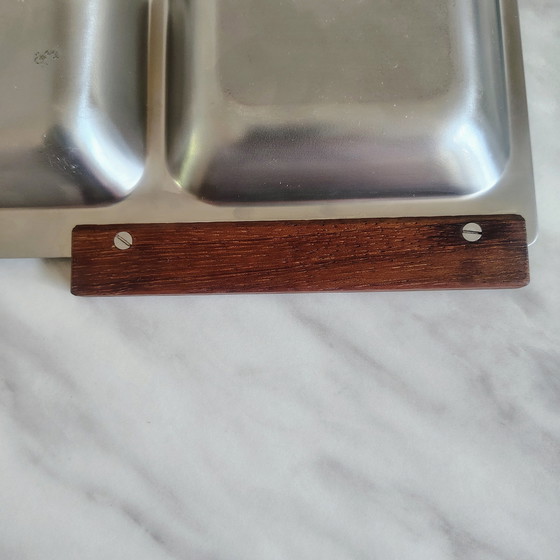 Image 1 of Scandinavian Stainless Steel and Teak Aperitif Tray