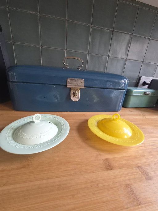 Set antiker deutscher Käse- und Buttertöpfe – DRGM – 1930er/1940er Jahre