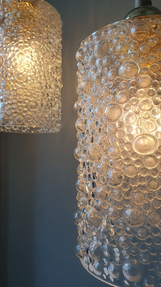 Set of 2 Vintage Glass Pendant lamps - Bubble Glass Texture (photo 14 of 26)