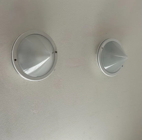 Image 1 of Pair of vintage sconces, sandblasted glass and metal, Prisma Italy 1980