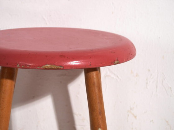 Taburete de madera antiguo con asiento redondo – Europa Central, circa 1950 – Vintage (photo 33 of 35)