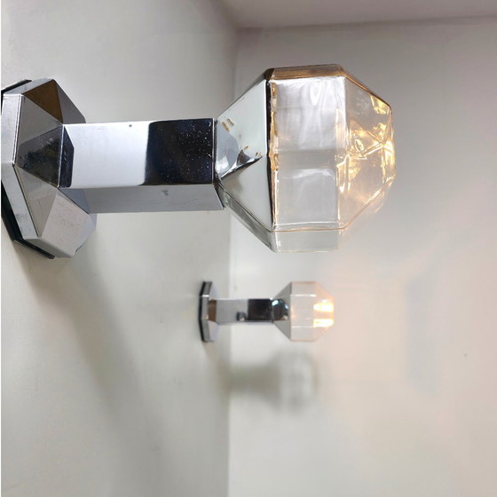 Image 1 of Conjunto de apliques de pared Motoko Ishii Staff, cristal facetado, diseño cromado.