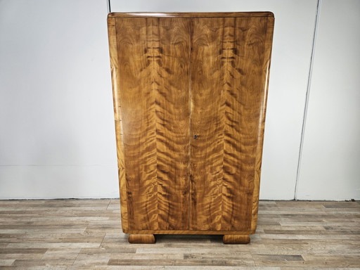 Art Decò Walnut Wardrobe with Internal Shelves