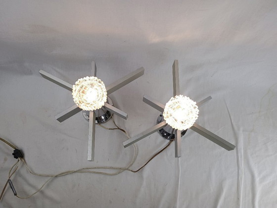 Image 1 of Pair Mid Century Italian Chrome & Glass Wall Sconces 1960s Space Age Sciolari