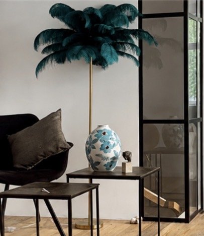 Lámpara de pie KARE Design con auténticas plumas de avestruz – Verde pavo real NUEVA – vloerlampen, Other