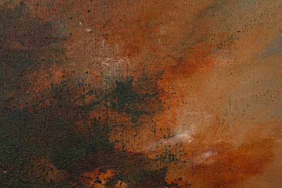 Large Original Blue and Orange Abstract Landscape Painting, Textured Acrylic Canvas - Whispering Embers (photo 23 of 23)