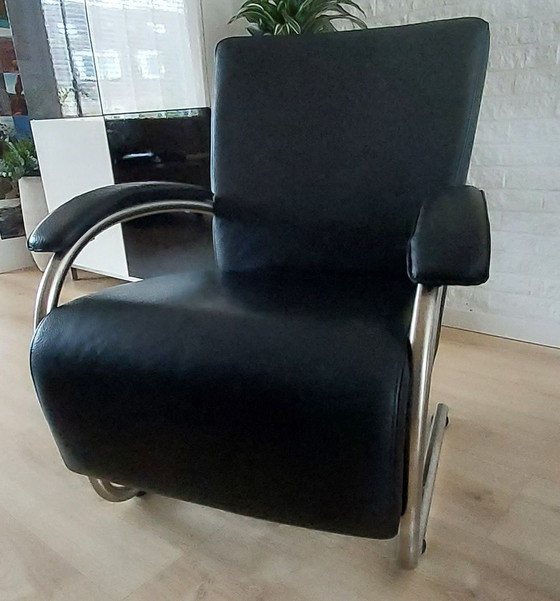 Image 1 of Moderne Zwartlederen Design Fauteuil