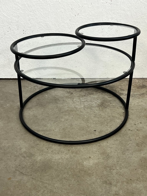 Image 1 of Tavolino da caffè vintage/tavolino girevole, struttura in metallo con ripiani in vetro, Paesi Bassi anni '70