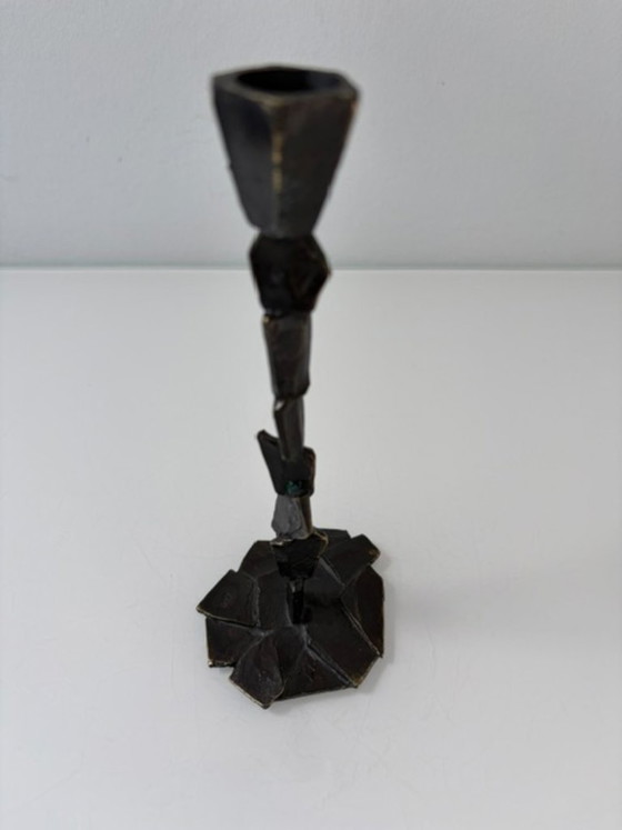Vintage Brutalist Candle Holder with Patina, Metal, Brown, Abstract (photo 14 of 14)