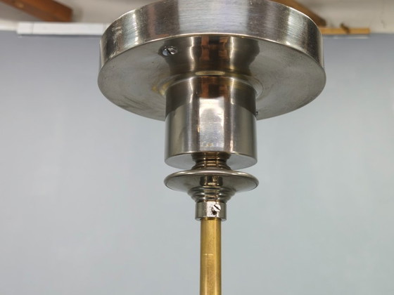 Image 1 of Lampada a sospensione Art Déco con paralume in vetro opalino, Cecoslovacchia, anni '30