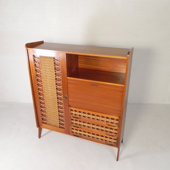 Image 1 of Mobiletto vintage, scrittoio in rattan e legno, anni '60