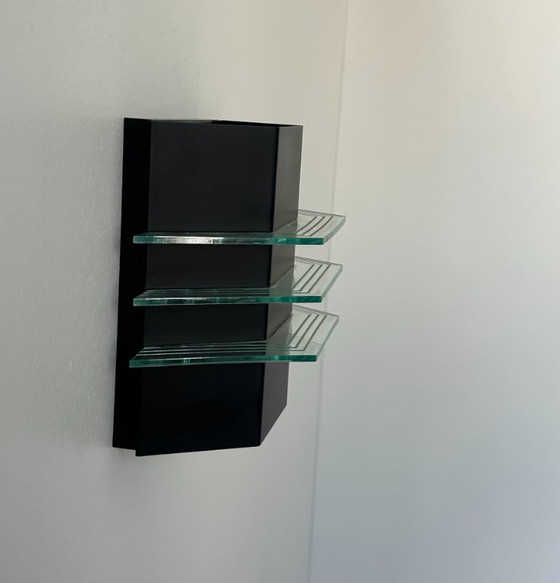 Image 1 of Lampada da parete vintage in metallo nero e vetro, Francia 1980