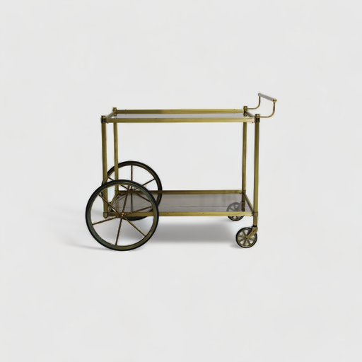 Carrito de servicio vintage, latón y cristal ahumado - años 70 