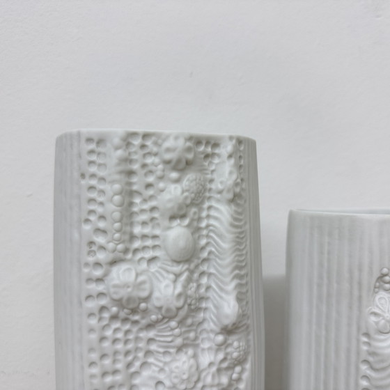 Image 1 of Martin Freyer for Rosenthal Bisque Relief Azu Vase Op Art 1970s