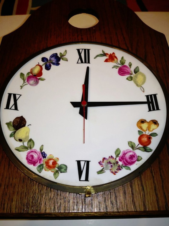 Raro orologio antico, vintage, retrò, in legno e porcellana, proveniente da Parigi / anni '70 (photo 2 of 17)