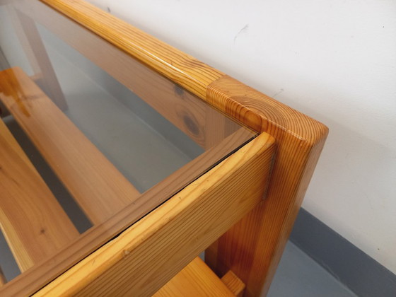 Image 1 of Vintage coffee table in pine and smoked glass from the 70s/80s