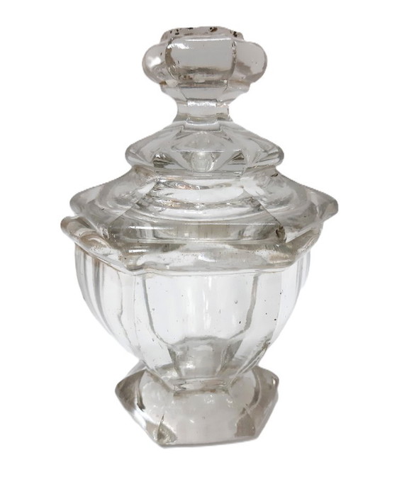 Image 1 of Bocal en verre d'apothicaire à l'ancienne avec couvercle, antique
