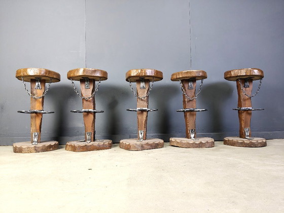 Image 1 of Vintage brutalist bar stools, set of 5 - 1960s