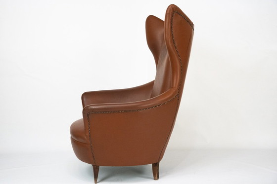Image 1 of Italiaanse Mid-Century Wingback Fauteuil in Kunstleer, jaren 50