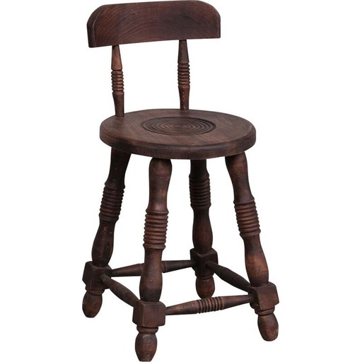French oakwood mid-century turned occasional chair, 1940s
