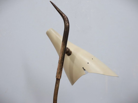 Image 1 of Oscar Torlasco voor Lumen zeldzame Italiaanse tafellamp uit 1950 in messing en marmer