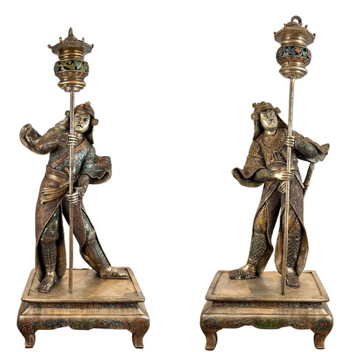 Monumentales Paar japanischer Bronze-Samurai – Miyao-Stil, 20. Jahrhundert