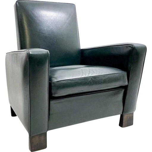 Mid Century houten en lederen fauteuil van Emiel Veranneman, 1950