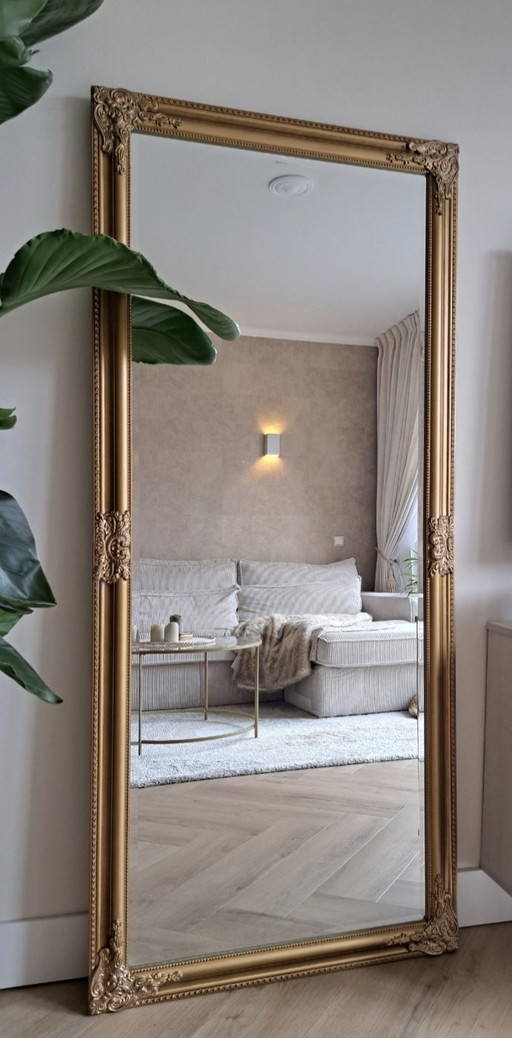 Large Gold Bronze Mirror Antique Look With Facet