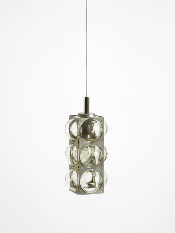 Image 1 of Beautiful 1960s Space Age pendant lamp by Temde, made of glass and nickel-plated metal