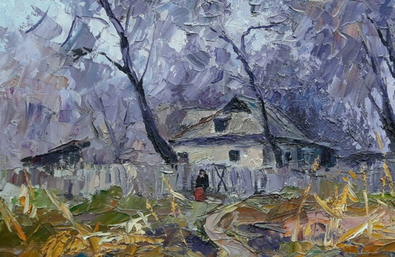 Origineel Olieverfschilderij Landelijk Landschap Dorpserf Oma's Huis – Schilderijen & Tekeningen, Mdf (photo 5 of 8)