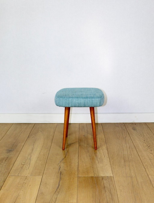 Taburete cuadrado vintage azul turquesa PRL de los años 70