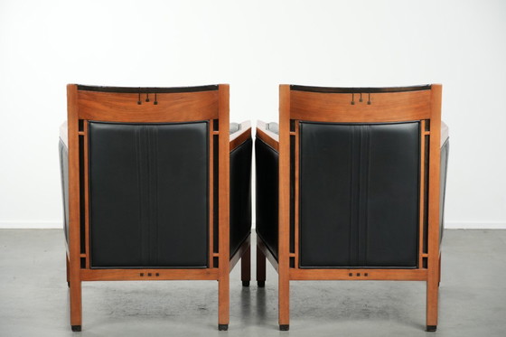 Image 1 of Black leather set of 2 Art Deco Schuitema design armchairs in good condition