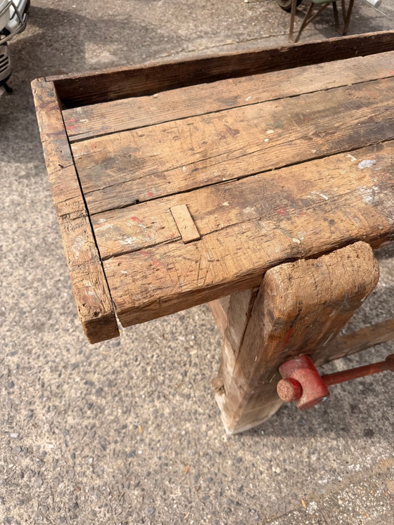 Image 1 of Solid Wood Carpenter’s Workbench with Original Cast Iron Vice