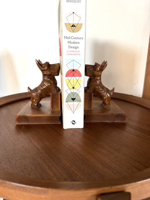 2x vintage teak Scottish Terrier bookends ‘60